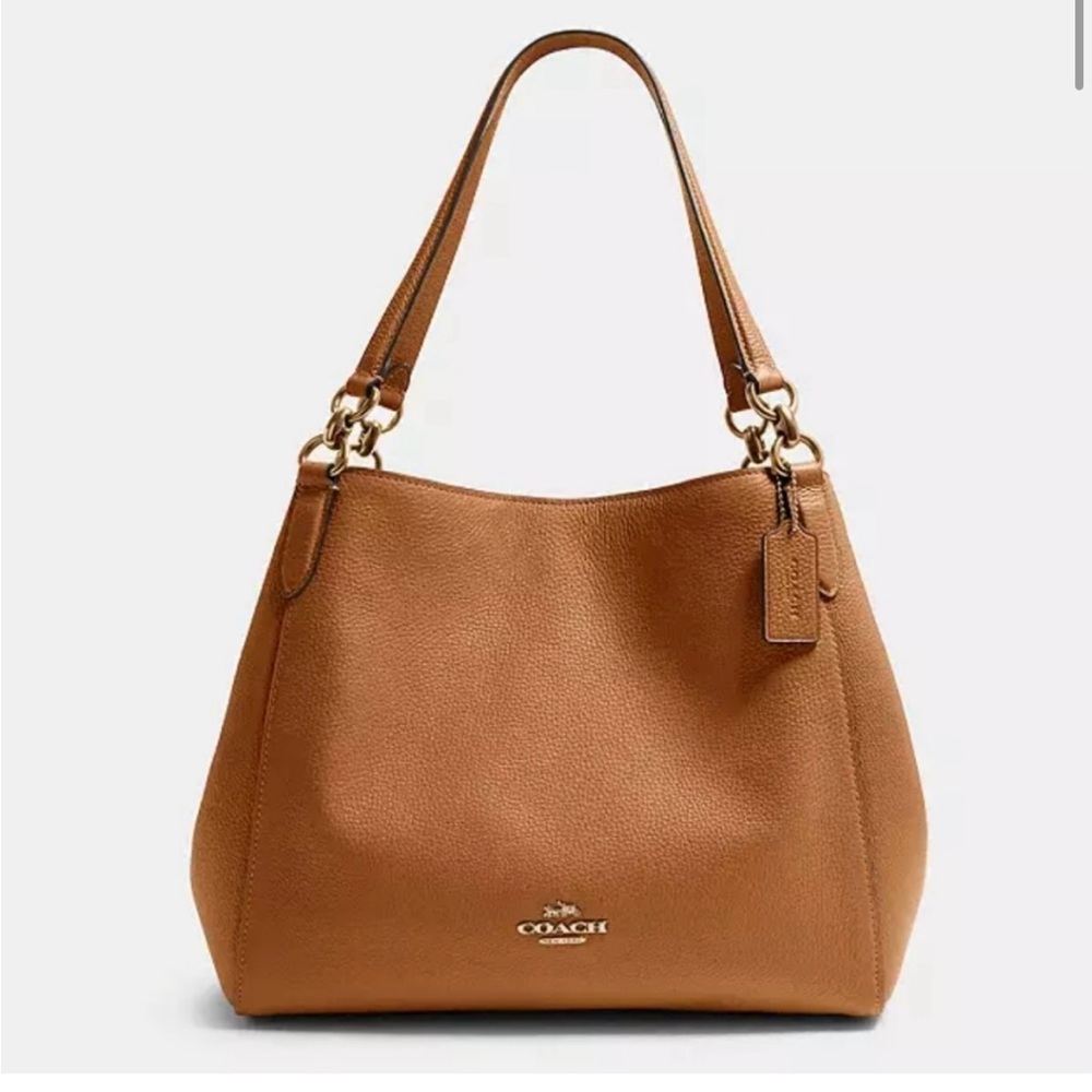NWOT Camel Coach Shoulder Bag with Pebble Leather and Gold Hardware